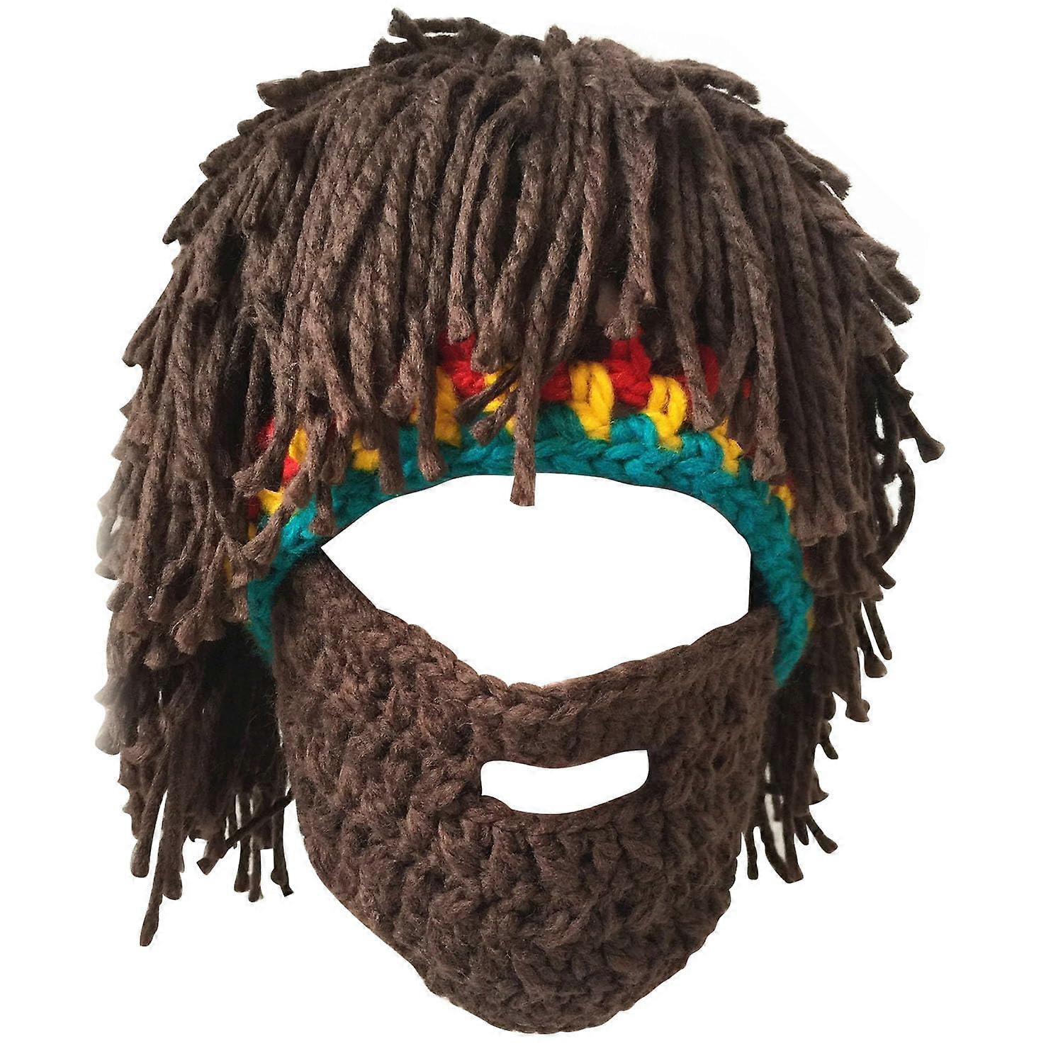 Funny Barbarian Knit Beard Hat Creative Wig Beanie Hat Warm Winter Caps Ski Cap Removable Beard