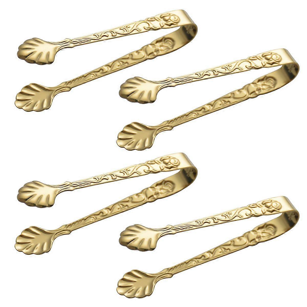 2 Pack Ice Tongs Sugar Tongs Retro Stainless Steel Mini Serving Clips with Embossed Pattern Party