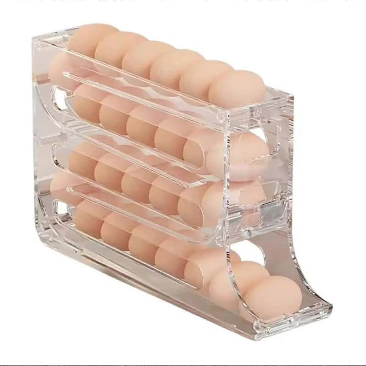 30 Eggs Egg Holder for Fridge - Auto Rolling Fridge Egg Organizer, Space-Saving Egg Dispenser