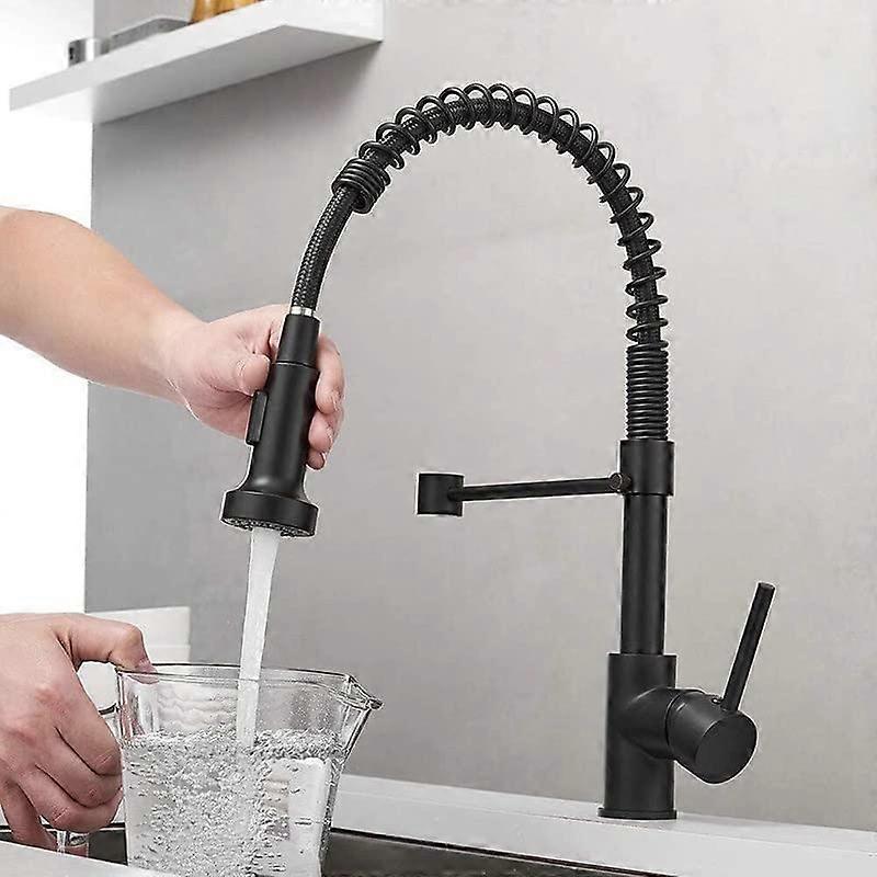 Kitchen Sink Faucet for Bar Farmhouse Commercial, 360° Rotatable Black Copper Faucet with Hot and Cold Water Function