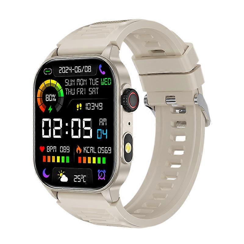 Smartwatch with Bluetooth Calling, Flashlight, and Outdoor Sports Tracking(Khaki)