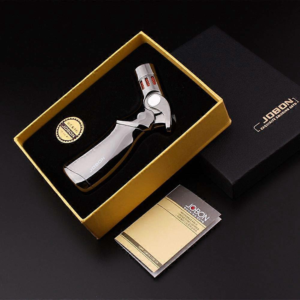 Windproof re -filling quad jet flat flame butt spray torch Adjustable Cigarette Lighter Gift Box Black