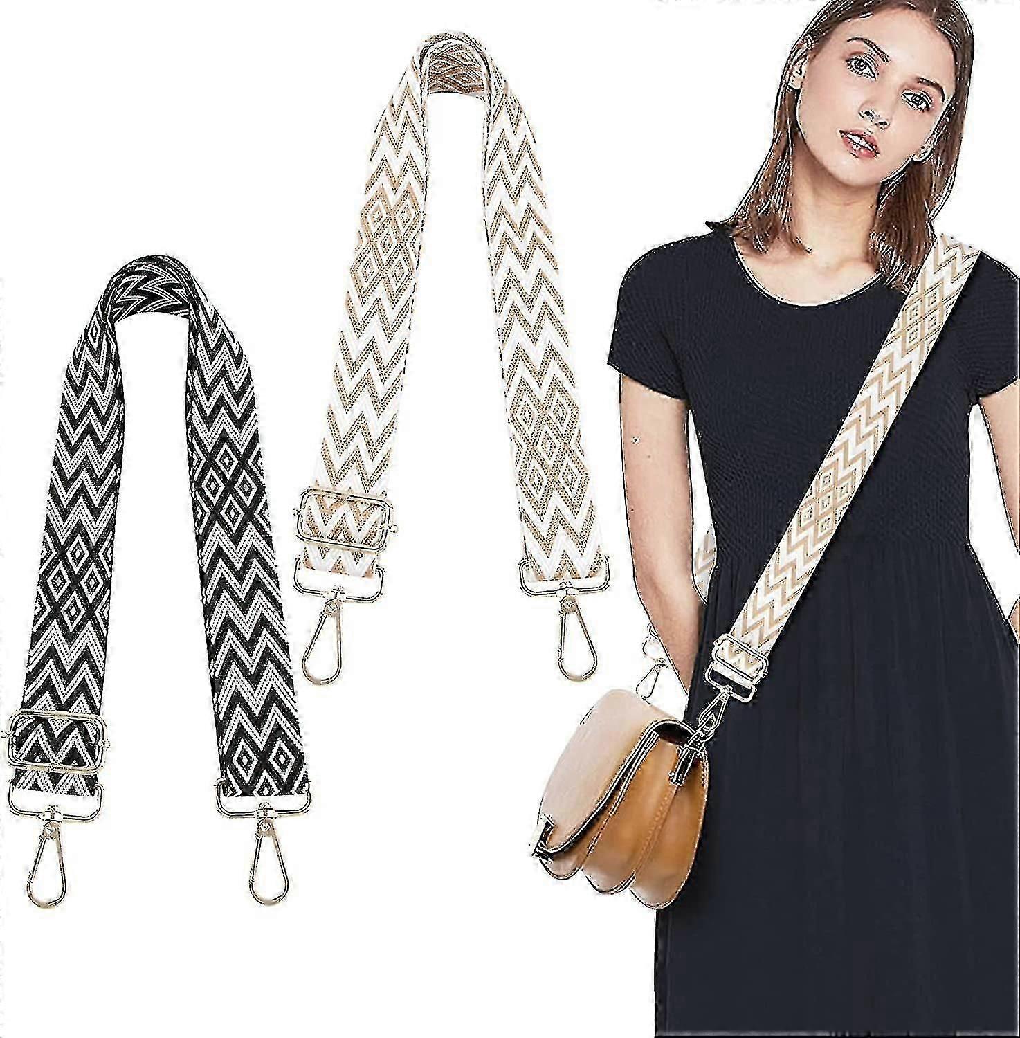 2pcs Adjustable Shoulder Strap For Bags 3.8cm Bag Strap Shoulder Strap Wide Handbag Strap With Stripe Pattern Boho 70-130cm With Snap Hook Diy Bag Mak