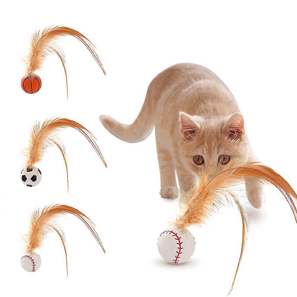 Interactive Feather Ball Toy Set for Cats, Elastic Mini Basketball and Soccer Toys for Indoor Play, 2025 Model, 3 Pack