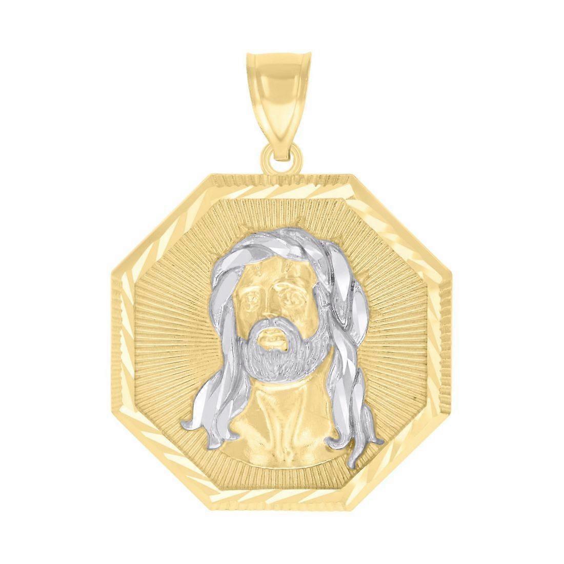 10kツートンゴールドメンズイエス宗教チャームペンダント37.5x28mm男性用ネックレス - 4.9グラム