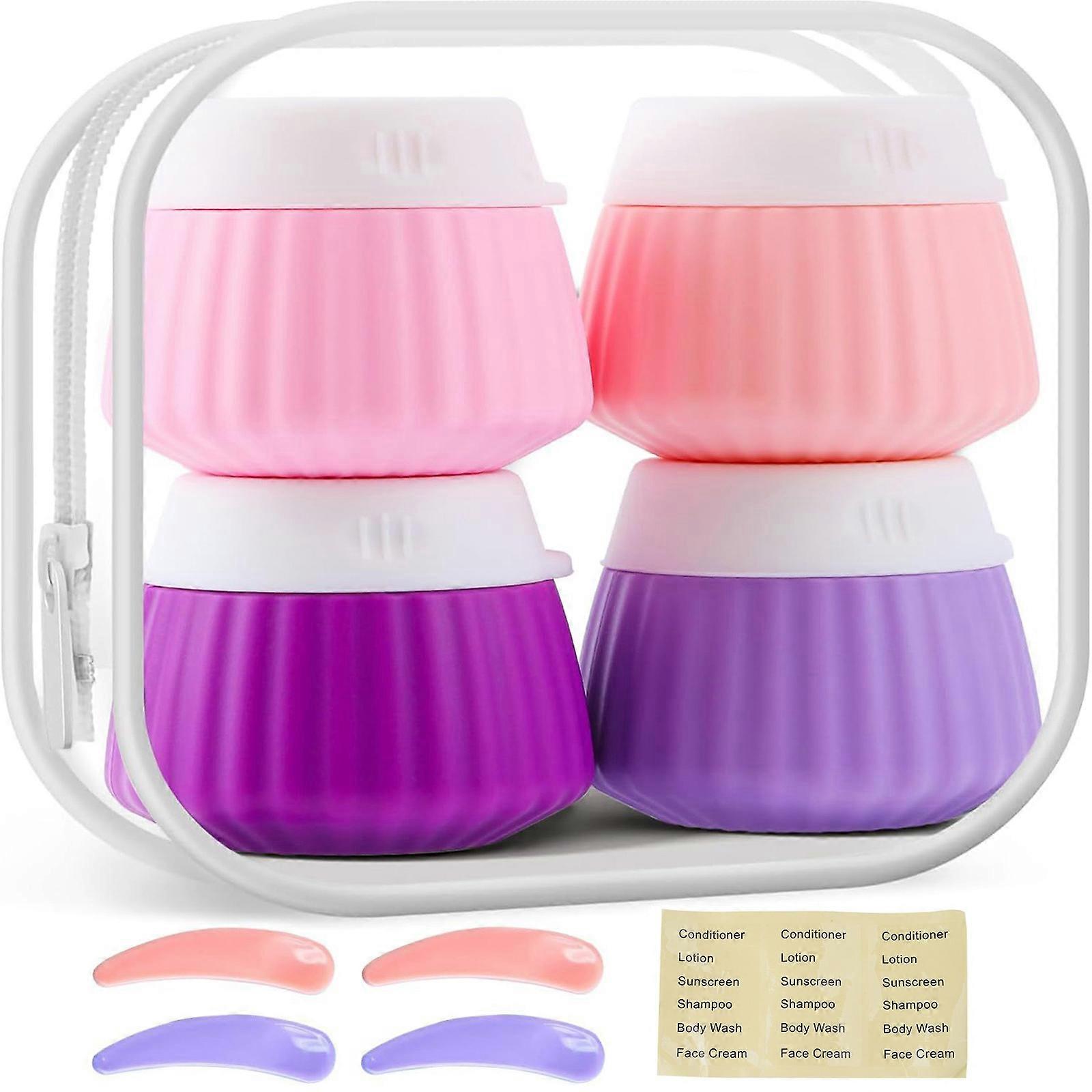 Travel Containers for Toiletries,Silicone Cream Jars,Leak Proof Plastic Container Jars with Lids Storage Face Creams Pink