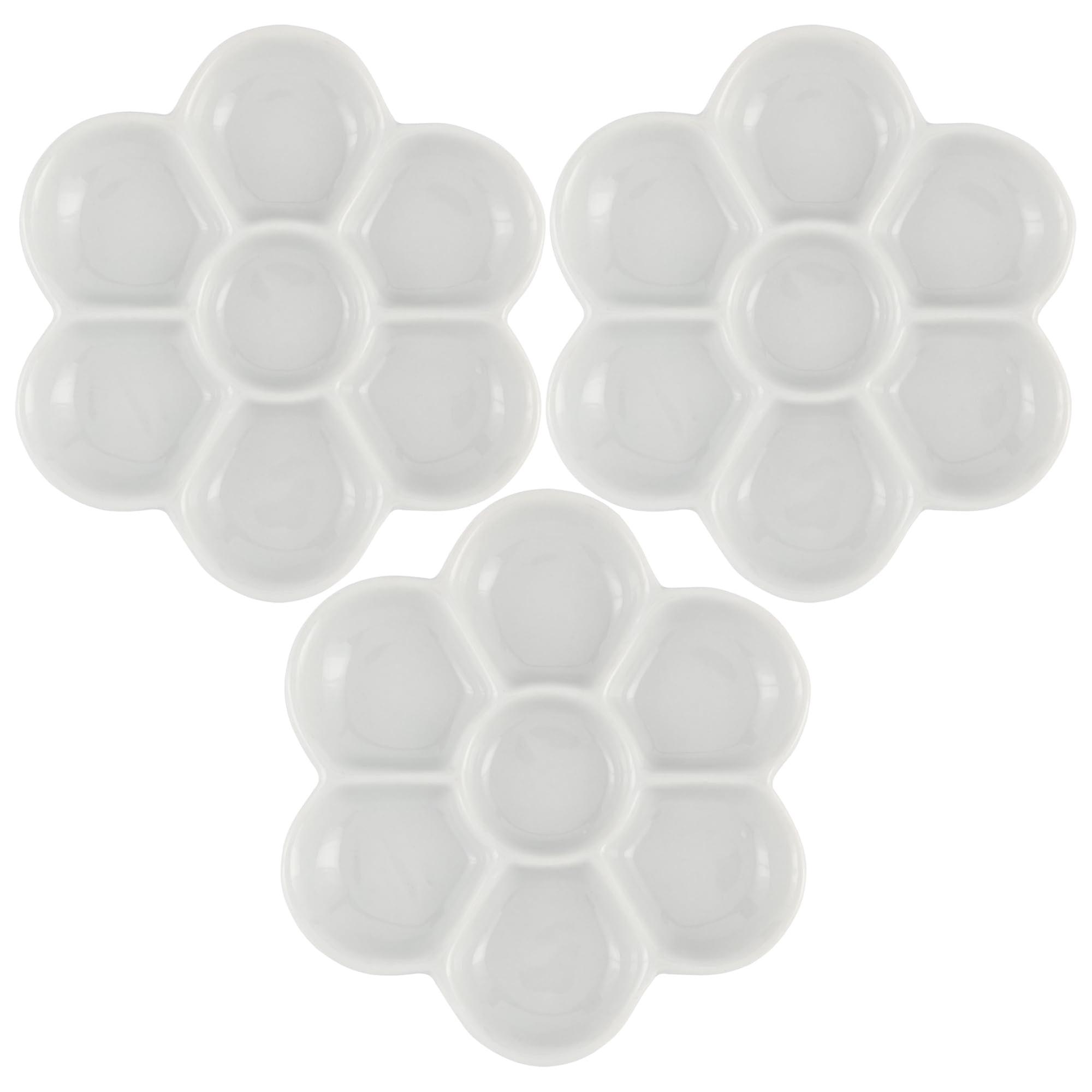 Glazed Flower Palette Porcelain Paint Palette Tray for Watercolor, Gouache, ColorMixing Paint Tray for Artists 3 Pack