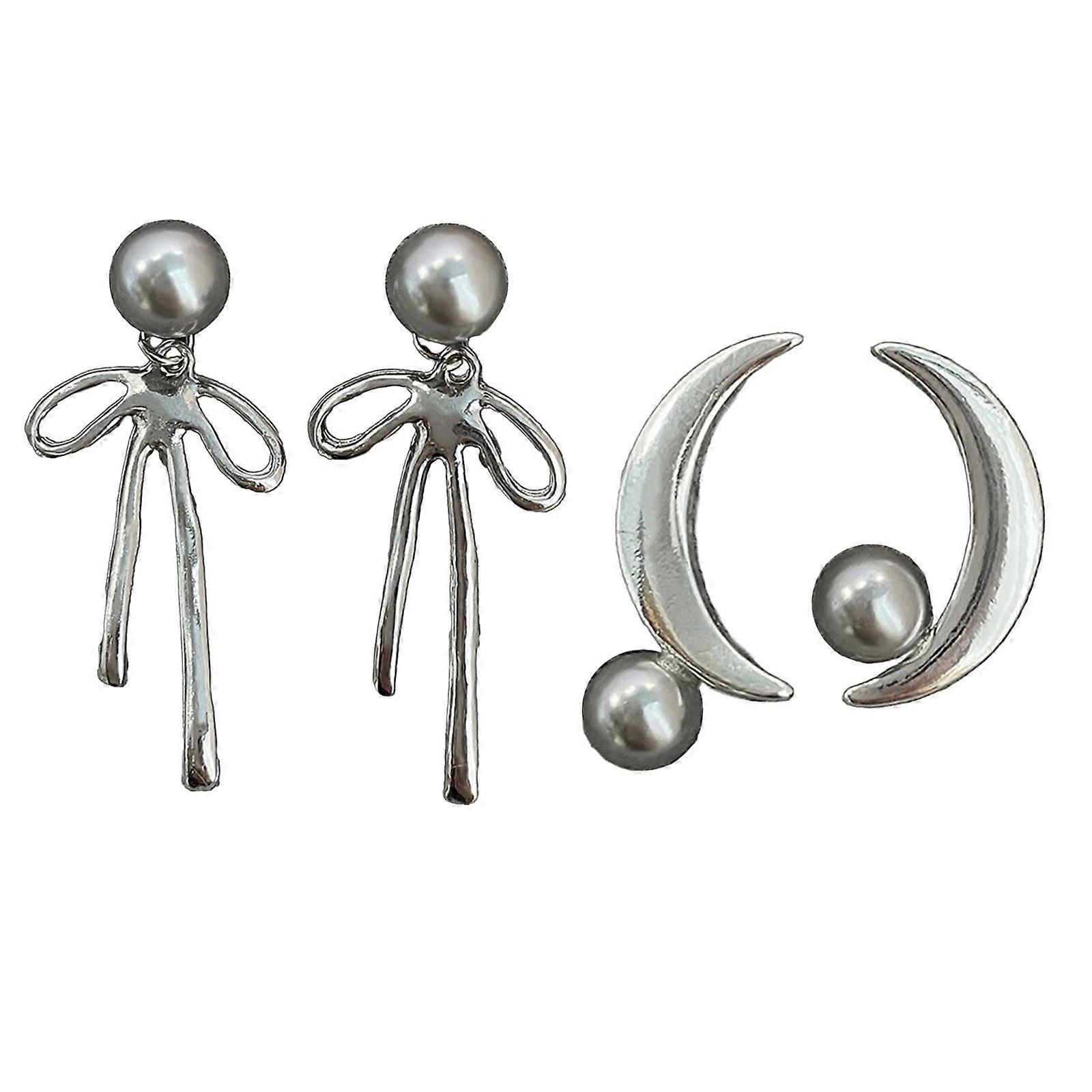 2 Pairs Moon Earrings Drop Earrings Alloy Material Elegant Bowknot Dangle Earrings Perfect for Daily Wear Dates Parties
