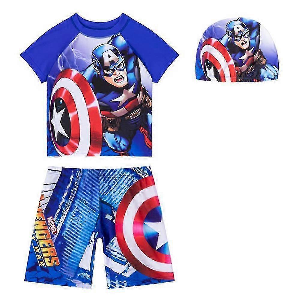 ילדים ילדים בנים ספיידרמן קפטן אמריקה בגדי ים בגד ים שורטים קצרים כובע ים בגד ים