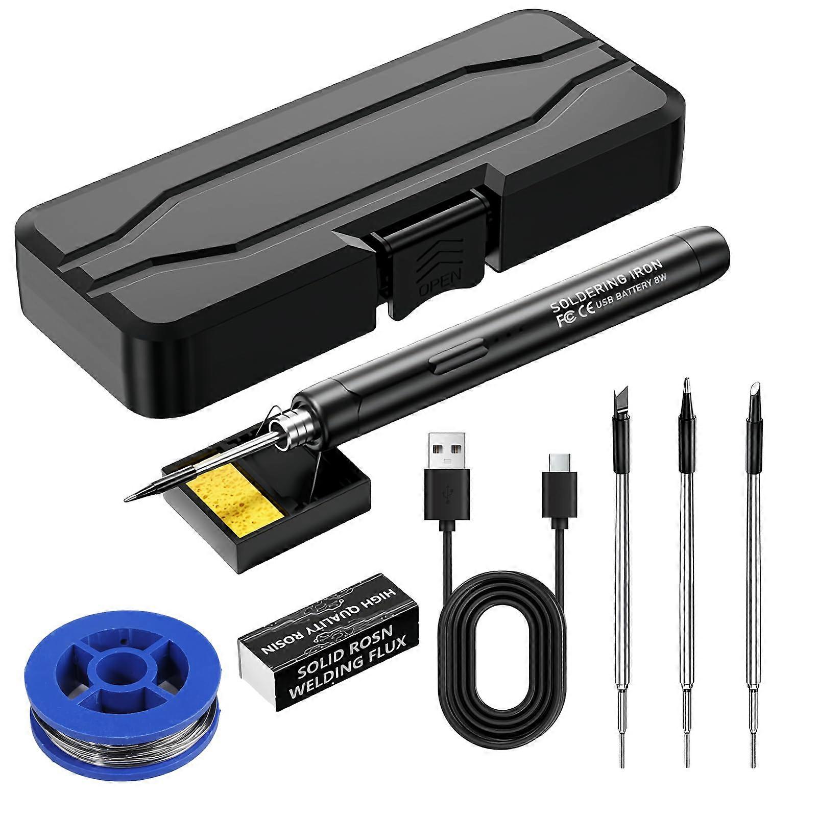 Battery Soldering Iron Set, USB with LCD, 3 Temp Adjustable 330°C450°C, 3 Tips