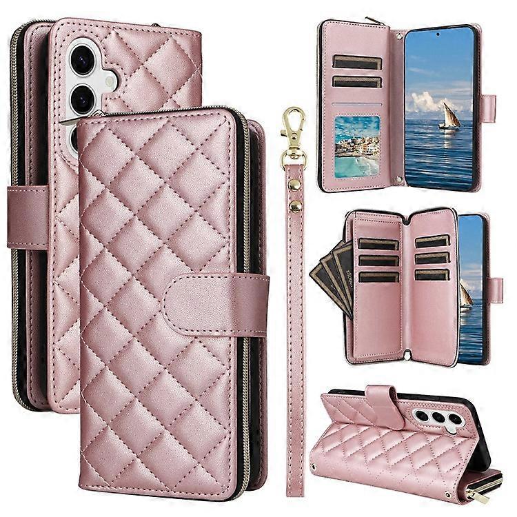 Compatible For Samsung Galaxy S25 / S24 Case Zipper Wallet Rhombus PU Leather Crossbody Phone Bag