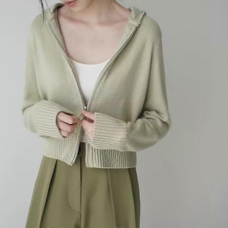 Spring Cardigan Sweater Coat Women Design Sense 2023 Long Sleeve Hooded Solid Double Zipper Knitted Cardigan Sweater Female Top