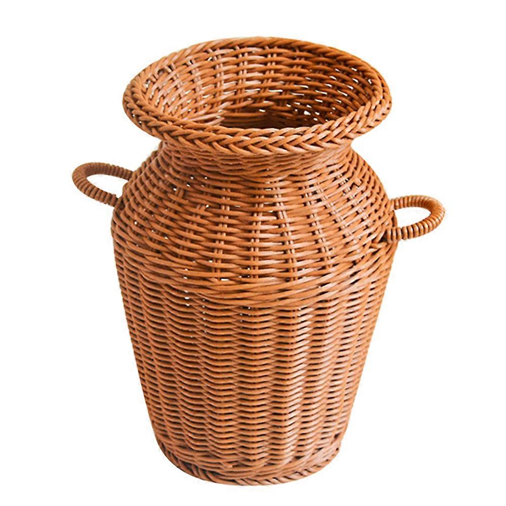 1pc Creative Simulation Rattan Flower Basket Flower Arrangement (Light Brown)