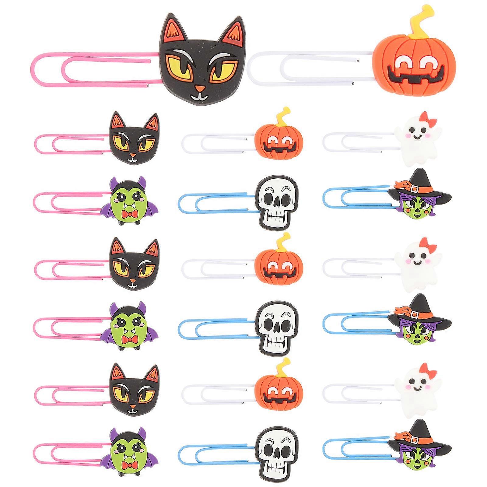 20PCS Halloween Paper Clips with Skull Design, Reusable Bookmarks for Party Favors and Document Decorations