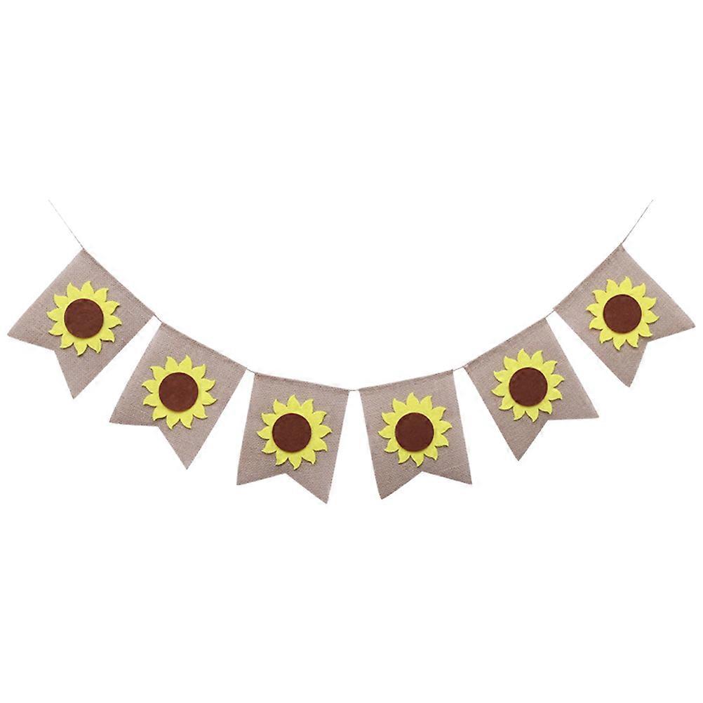 Bunting Flags Autumn Sunflowers Banner Party Supplies Thanksgiving Wall Hanging Multi Colored 13 X 17 Cm Per Flag 2M In Length Linen 1Set