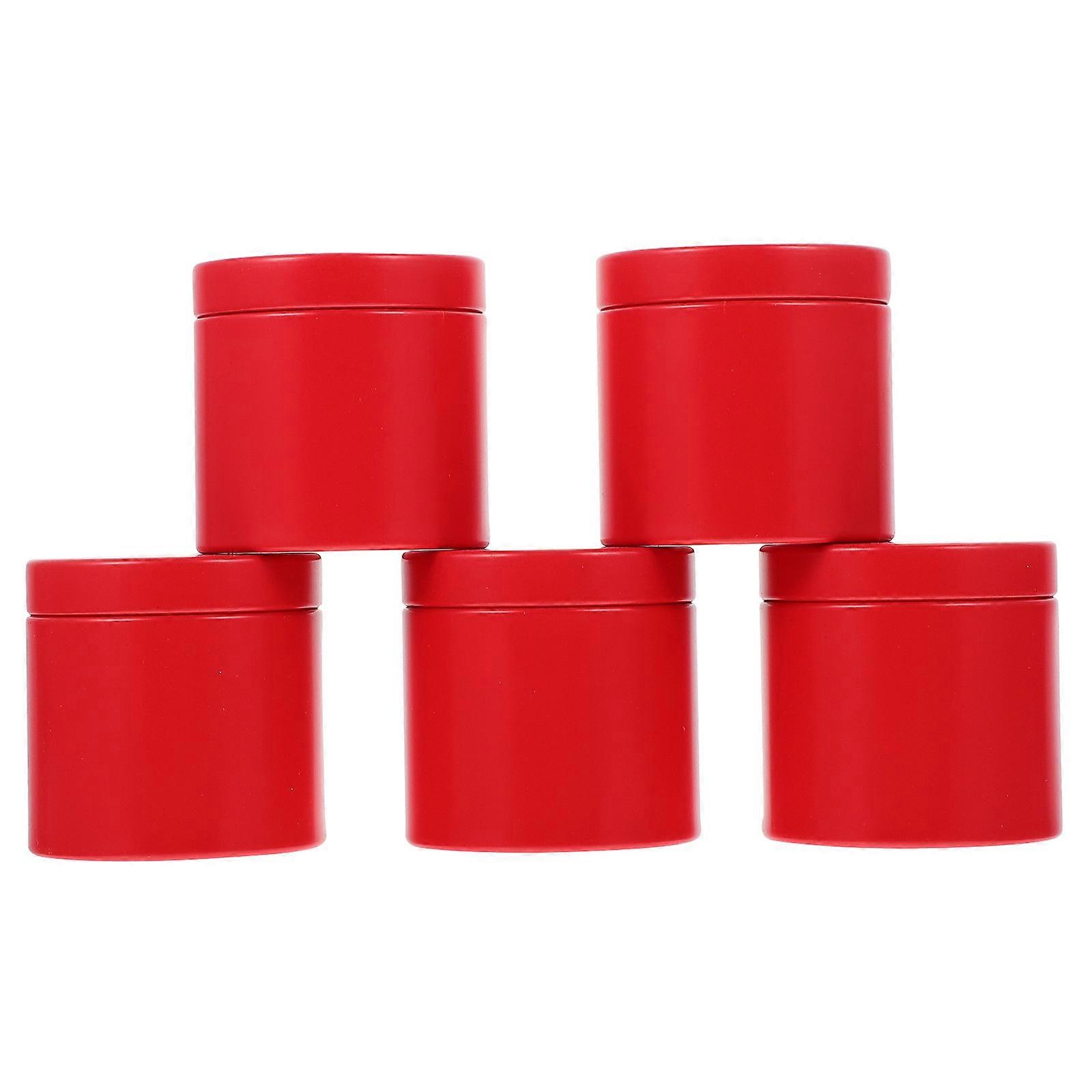 Red Tinplate Jars for Storage Made of Iron Suitable for Tea Candy or Snacks 5 Pieces Small Size