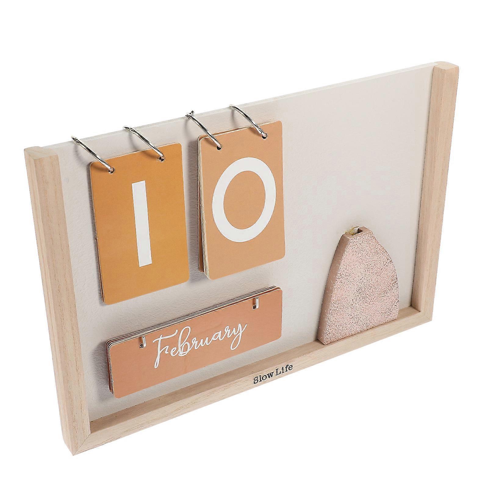 Wood Calendar Decorative Desk Calendar Page Turning Home Desk Rectangular 1Pack