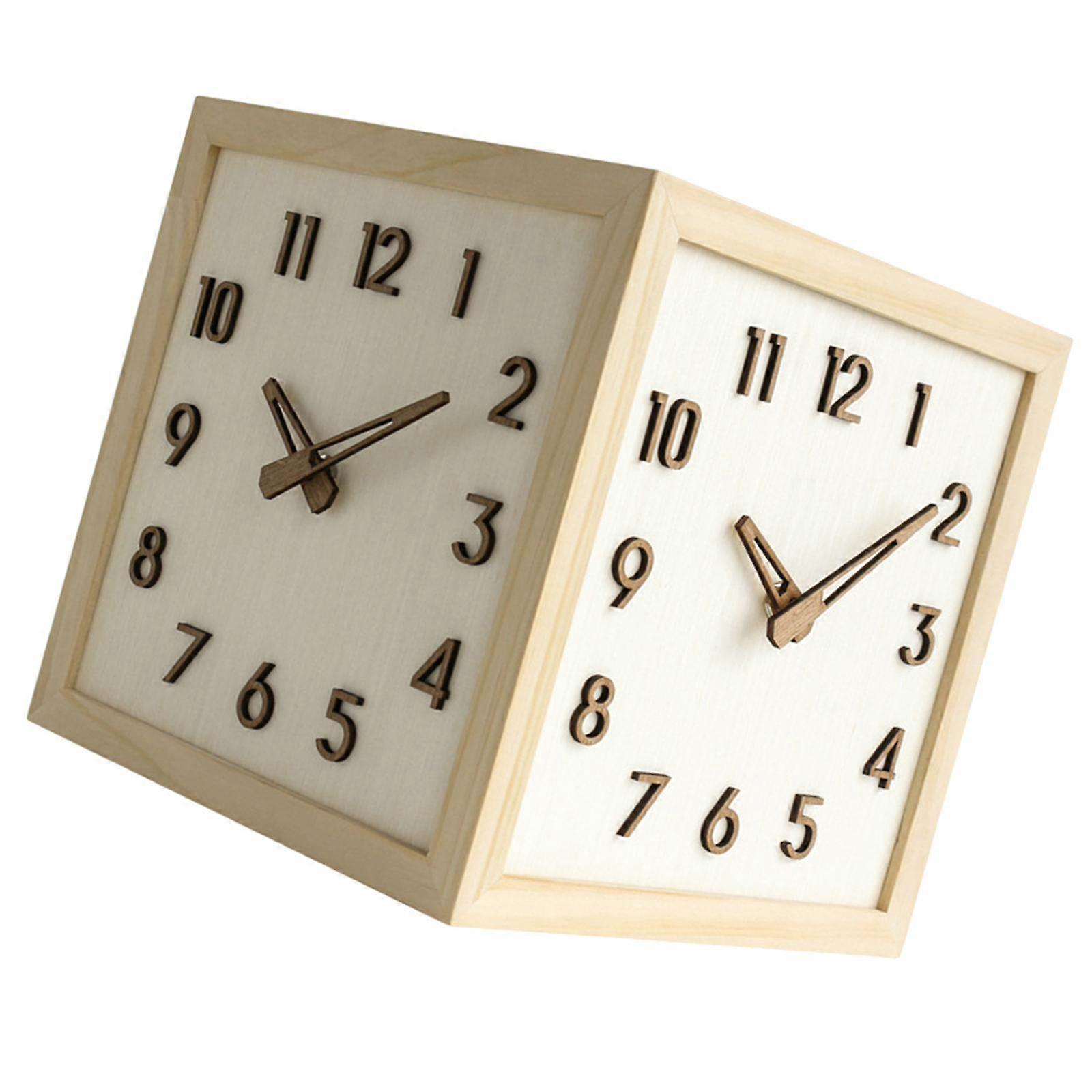 Dual Sided Corner Wall Clock 9x9inch Punch Free Solid Wood for Angular Walls