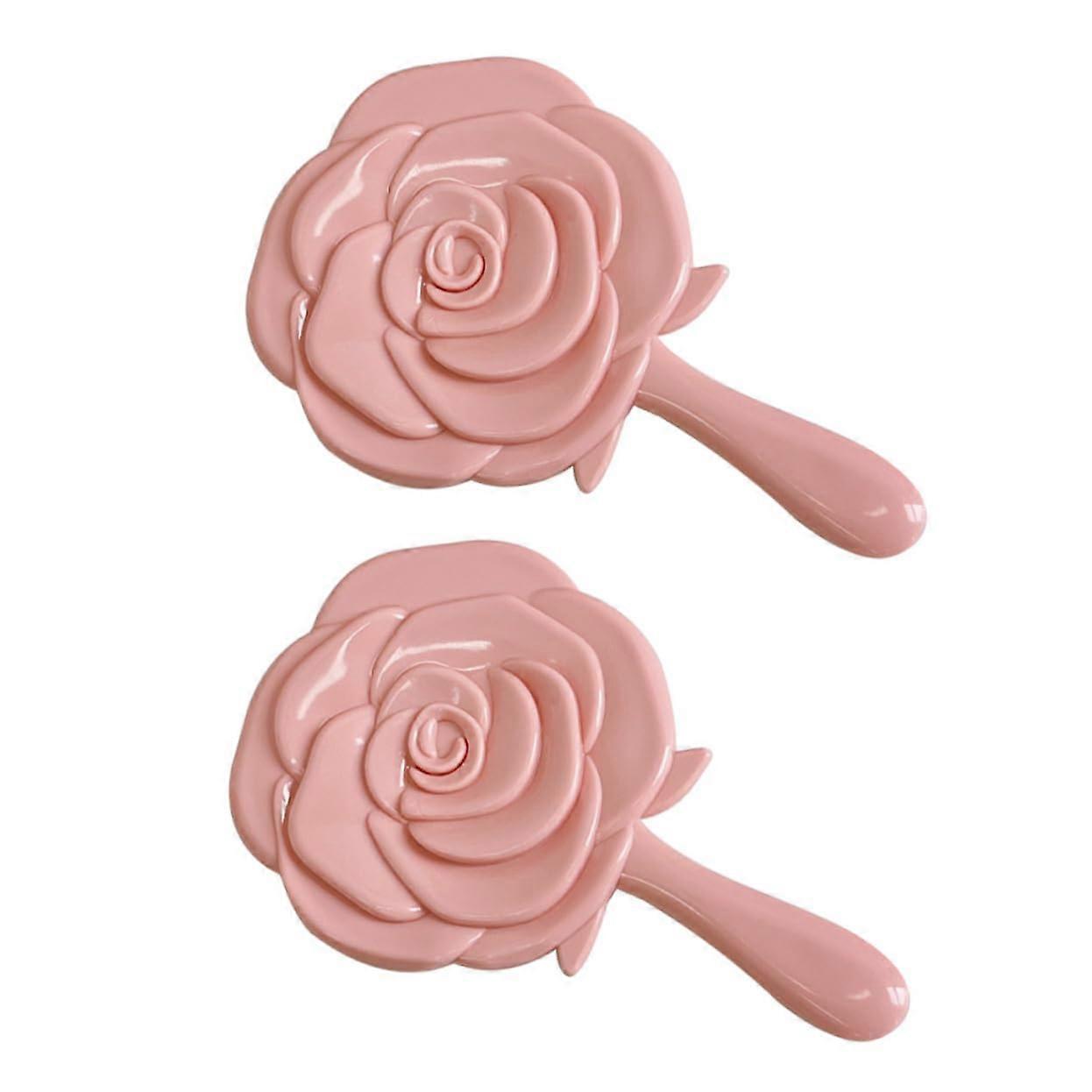 Make-up Mirror with Flowers, Portable Pink Paddle Hand Mirror, Resin Travel Cosmetic Mirror for Students