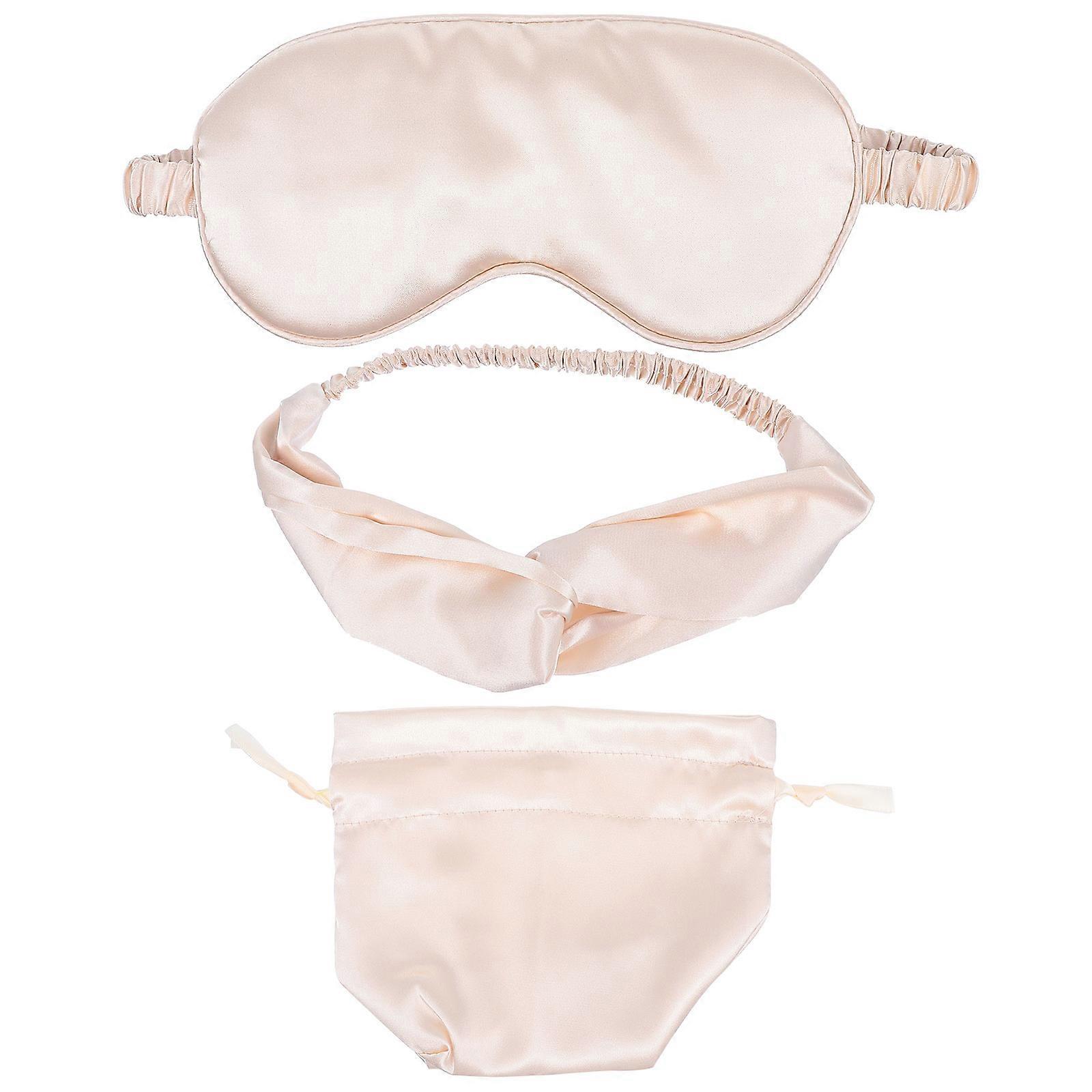 Eye Mask Kit Blindfold Bag Set Eye Relaxation Bedtime Use Beige Color 3pcs