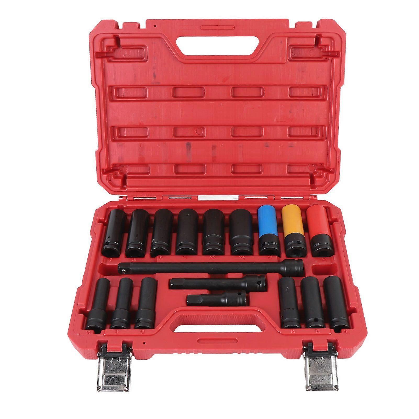 18Pcs 1/2 Inch Drive Impact Socket Set with 3in 5in 10in Extension Bar CRV 10 to 24mm Metric Size 6 Point for Auto Repair MK65512