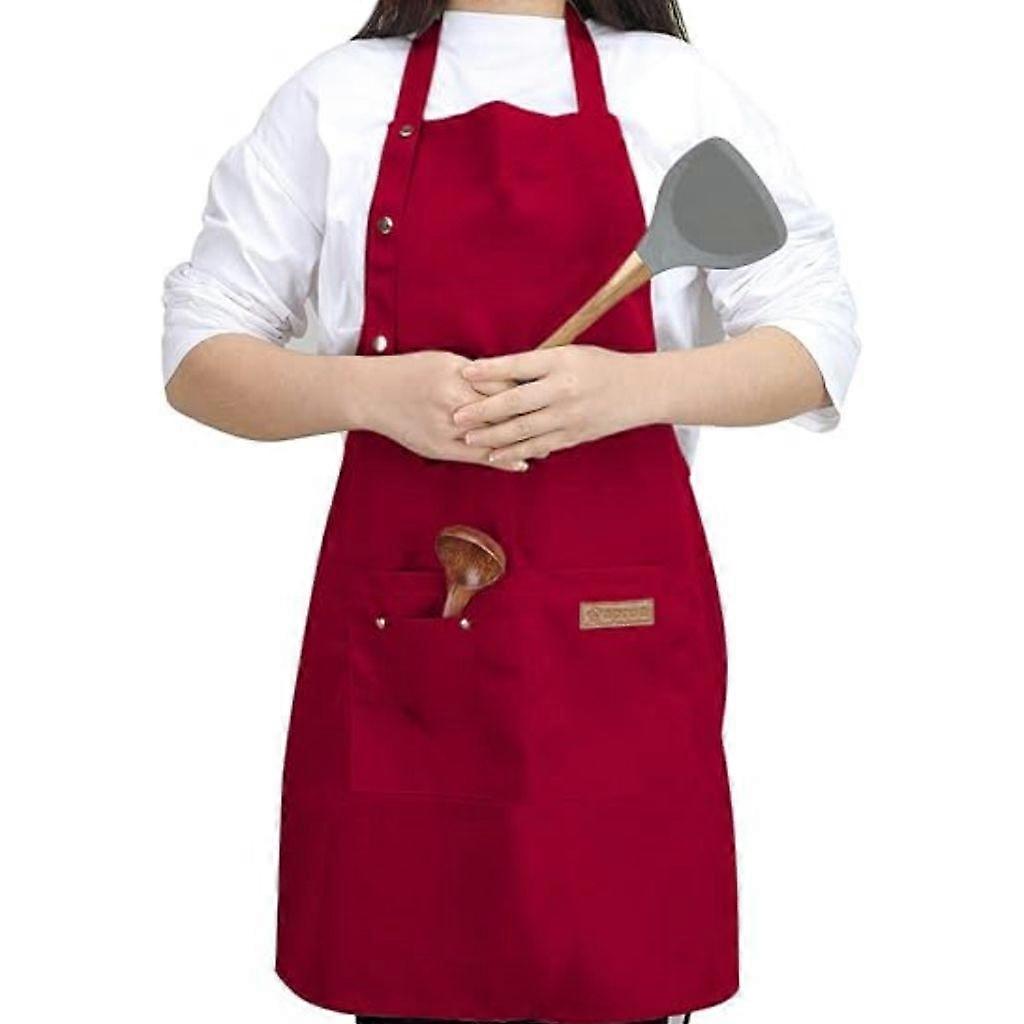 Waterproof Kitchen Apron with Pockets - Wine Red