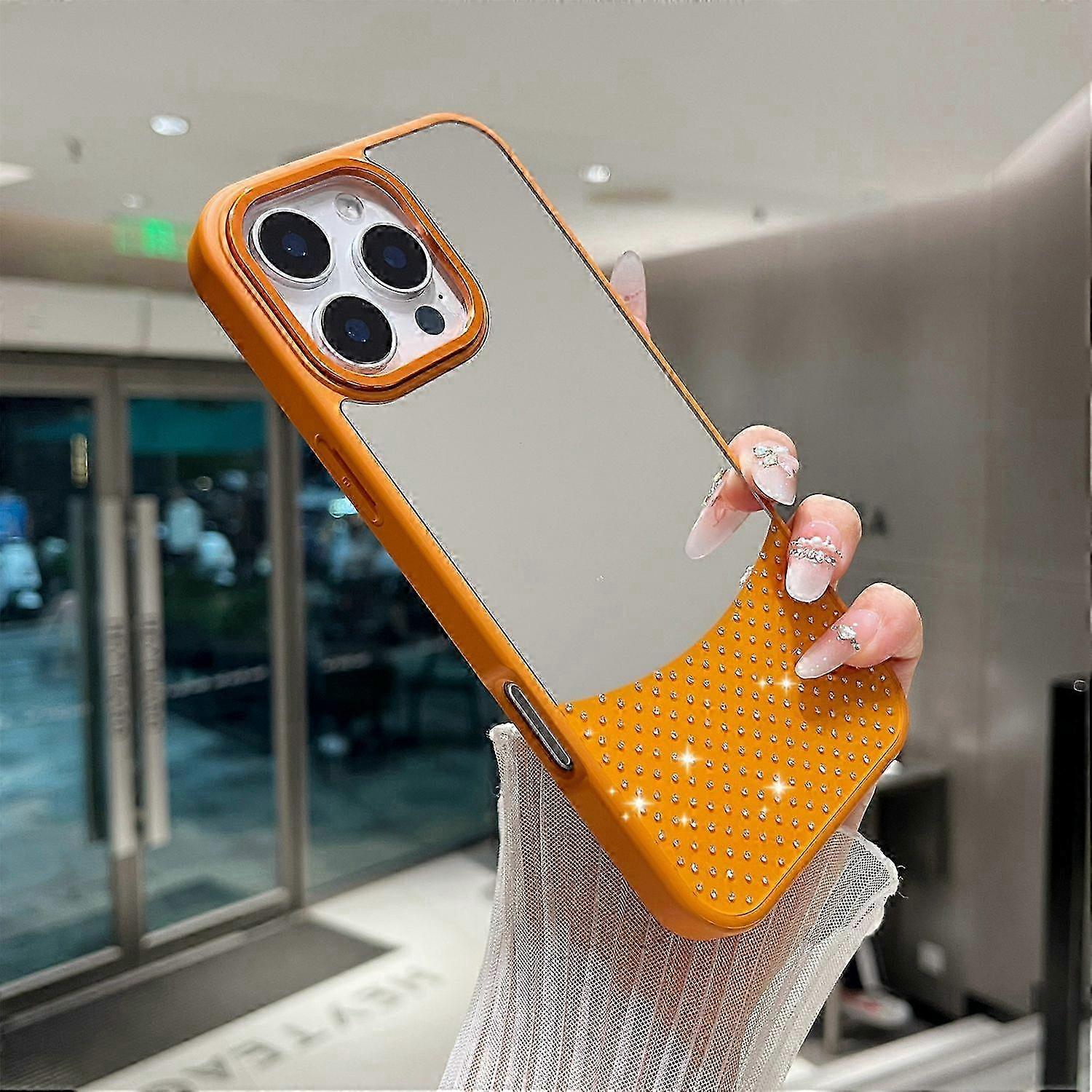 Mirror Surface Shockproof Phone Case for Compatible Brand TPU + PC with Metal Lens Frame - Black