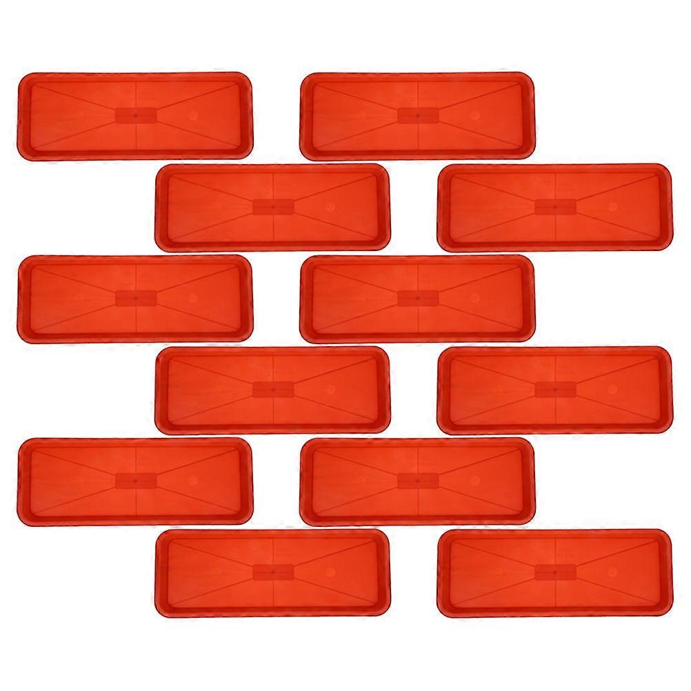 Planter Plate Plastic Flowerpot Tray For Indoor Planting Rectangular Dark Red 39.80X15.00X2.00CM Gardening Accessory 12Pcs