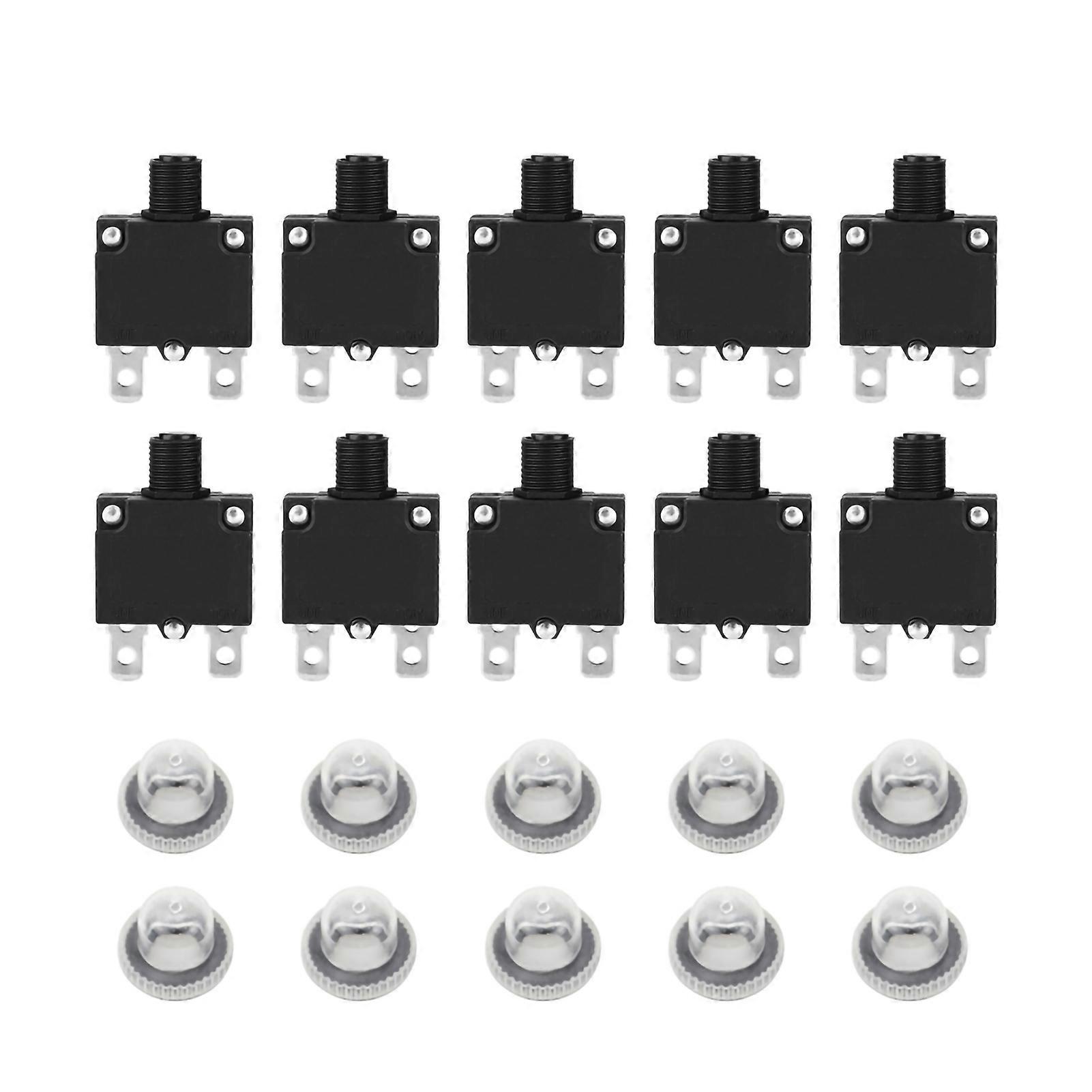Fictory Reset Circuit Breaker Fictory 10 Pcs Current Overload Protector Circuit Breaker, Waterproof Cap, 125/250 Vac, Reset Circuit Breaker, 10A,