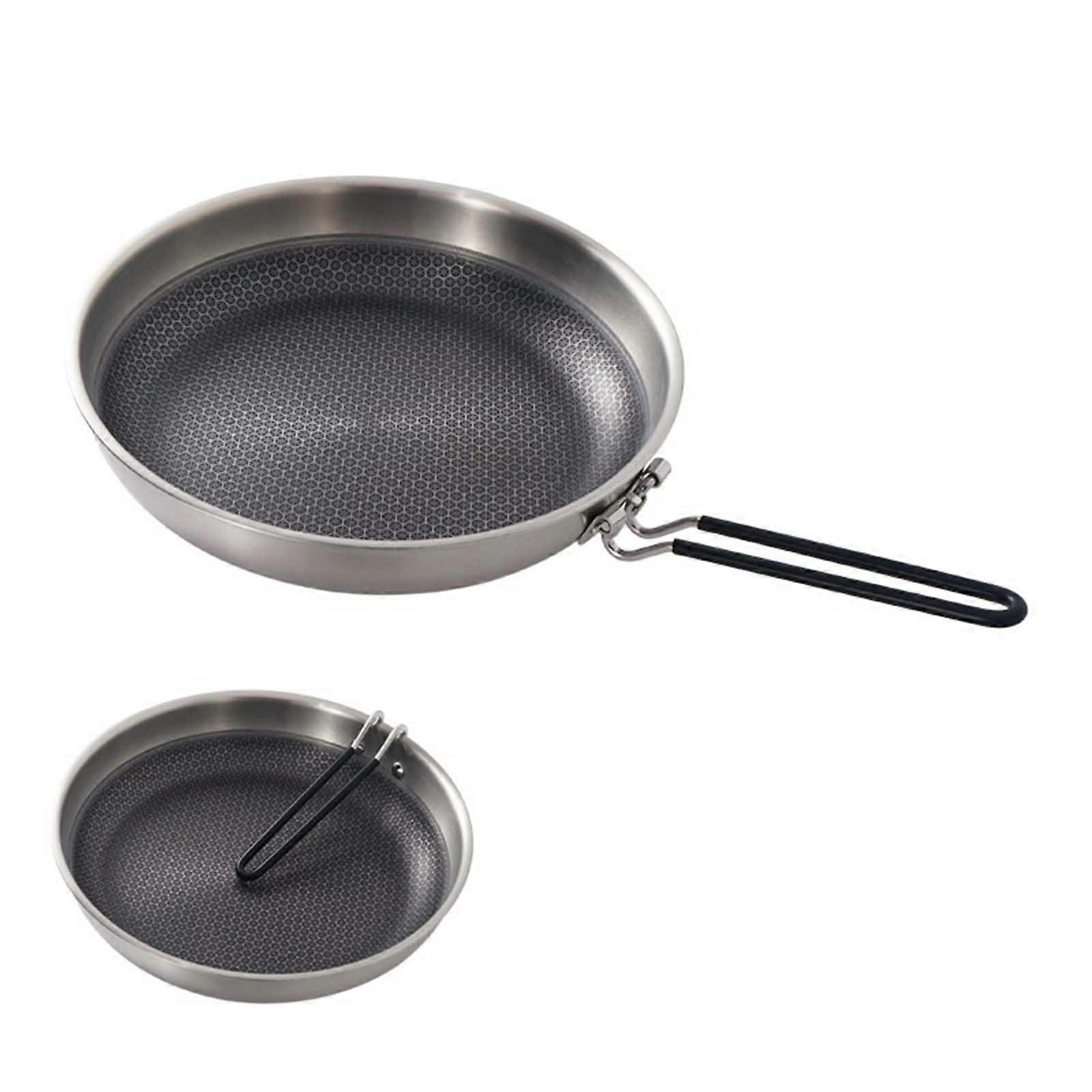 Outdoor Stainless Steel Honeycomb Non-Stick Frying Pan 26 cm with Folding Handle for Camping and Picnic Cookware