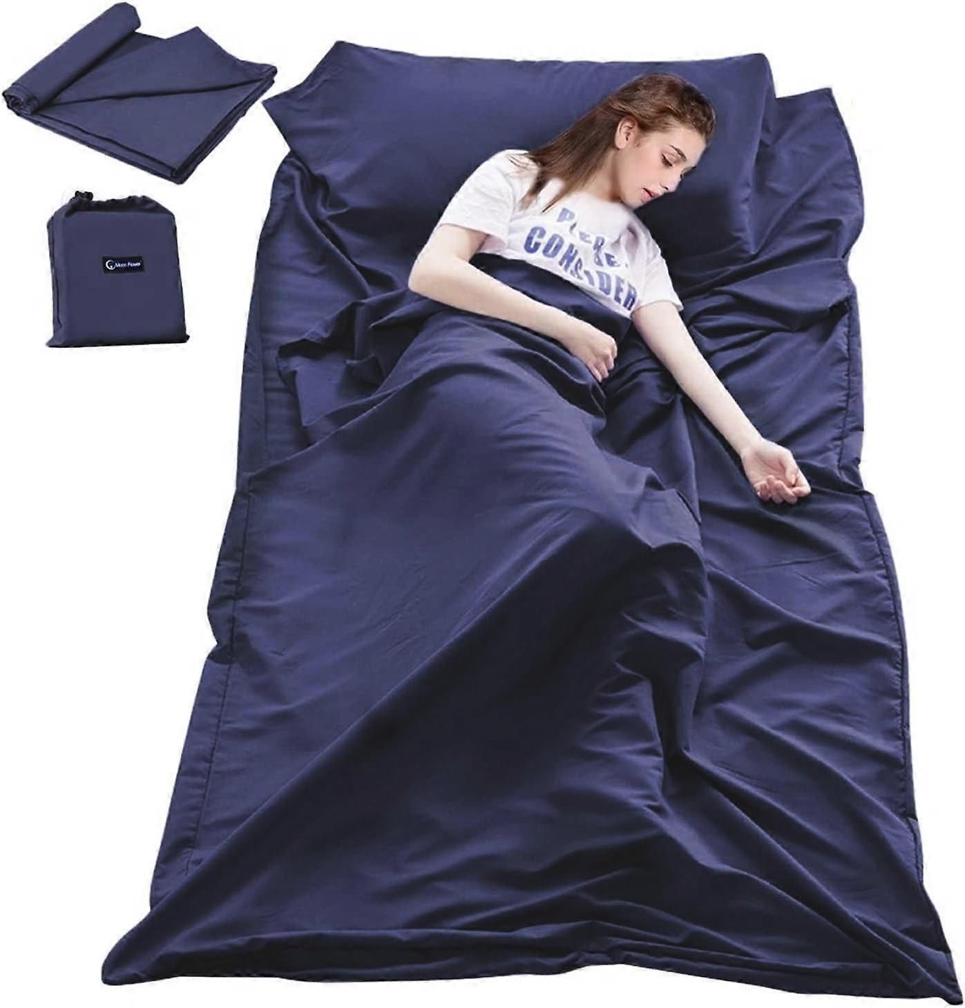 Sleeping Bag Liner for Travel Camping, Lightweight Compact Sheet 82.7 X 63 Inch, Breathable Warm Inserts for Hostels, Dark Blue