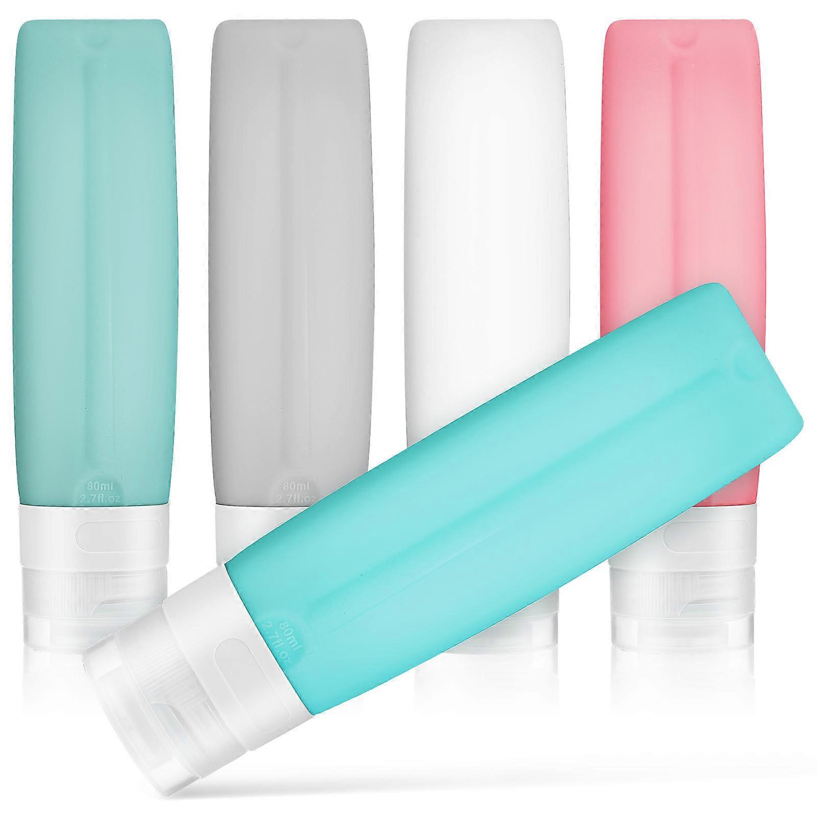 5PCS Silicone Travel Bottles Leak Proof Toiletry Containers with Zipper Bag for Shampoo, Conditioner, Lotion, Body Wash – Space Saving & Refillable