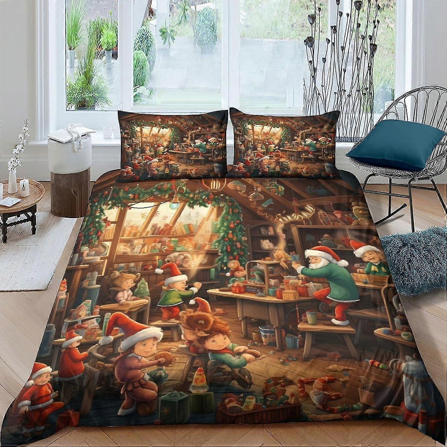 Santa Claus Printed Duvet Cover Set Soft Microfiber Bedding Set for Adults and Kids 3 Pieces Quilt Cover with Zipper Closure for Home Decora