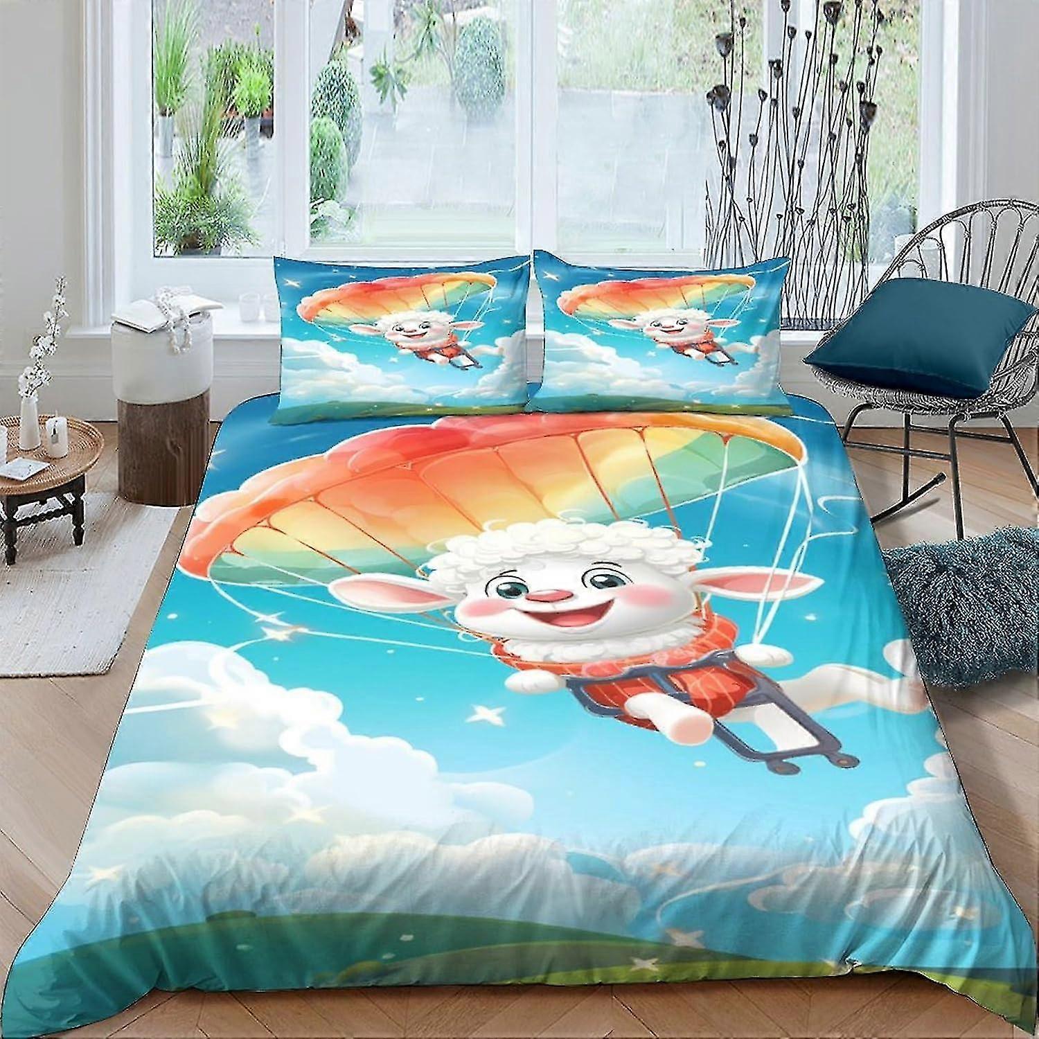 Sheep Quilt Cover 3 Piece Set with Various Cartoon Characters Duvet Cover Set for Boys Girls 3D Bedspread Easy Care Bedding Set Double