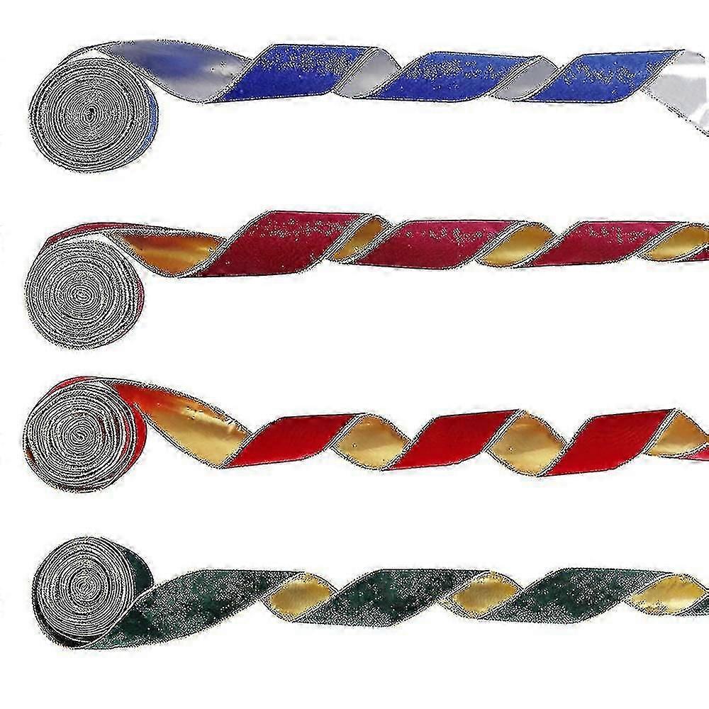 Vert Rouge Bleu Ruban de Noël floqué Noël