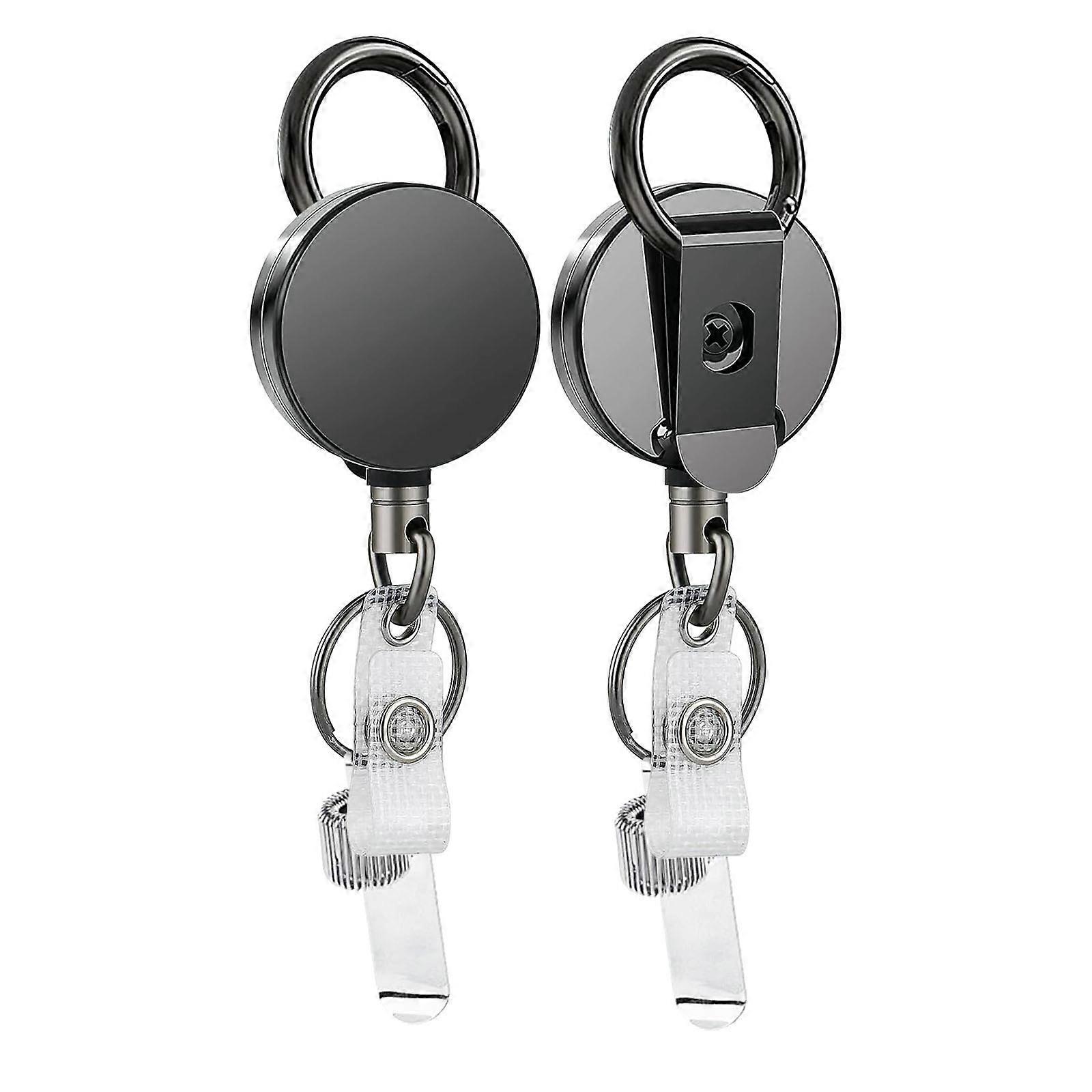 2 Pack Stainless Steel Retractable Keychain Holders Stretchable Work Lanyard with Secure Belt Attachment Daily Use