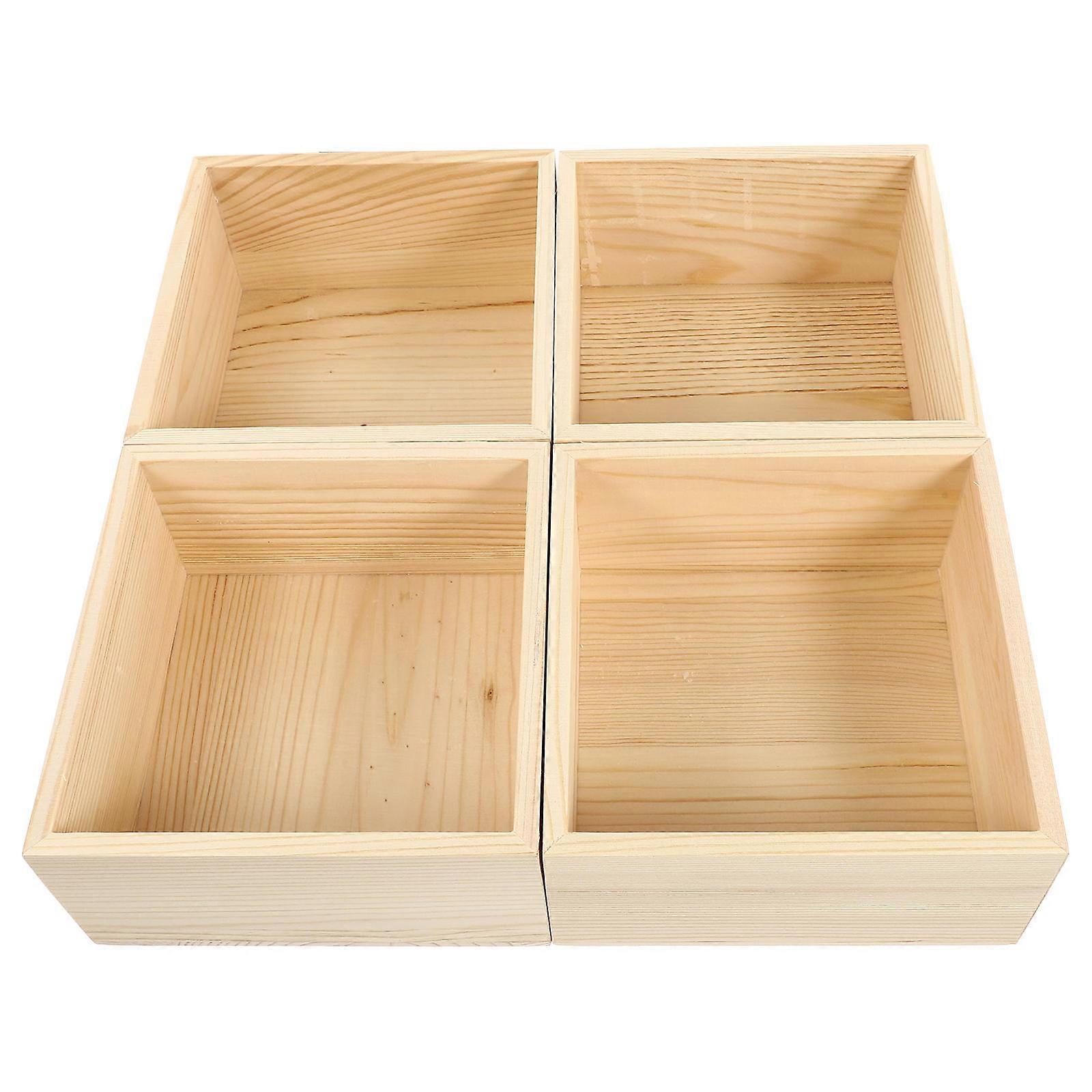 4Pcs DIY Gift Wrapping Boxes Wooden Storage Boxes Without Lid Storage Containers
