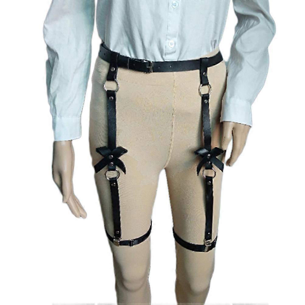 Suspender Belt Adjustable PU Leather Harness with Bowknot Decor for Women Stage Performance 50 x 40 x 1cm 1Set