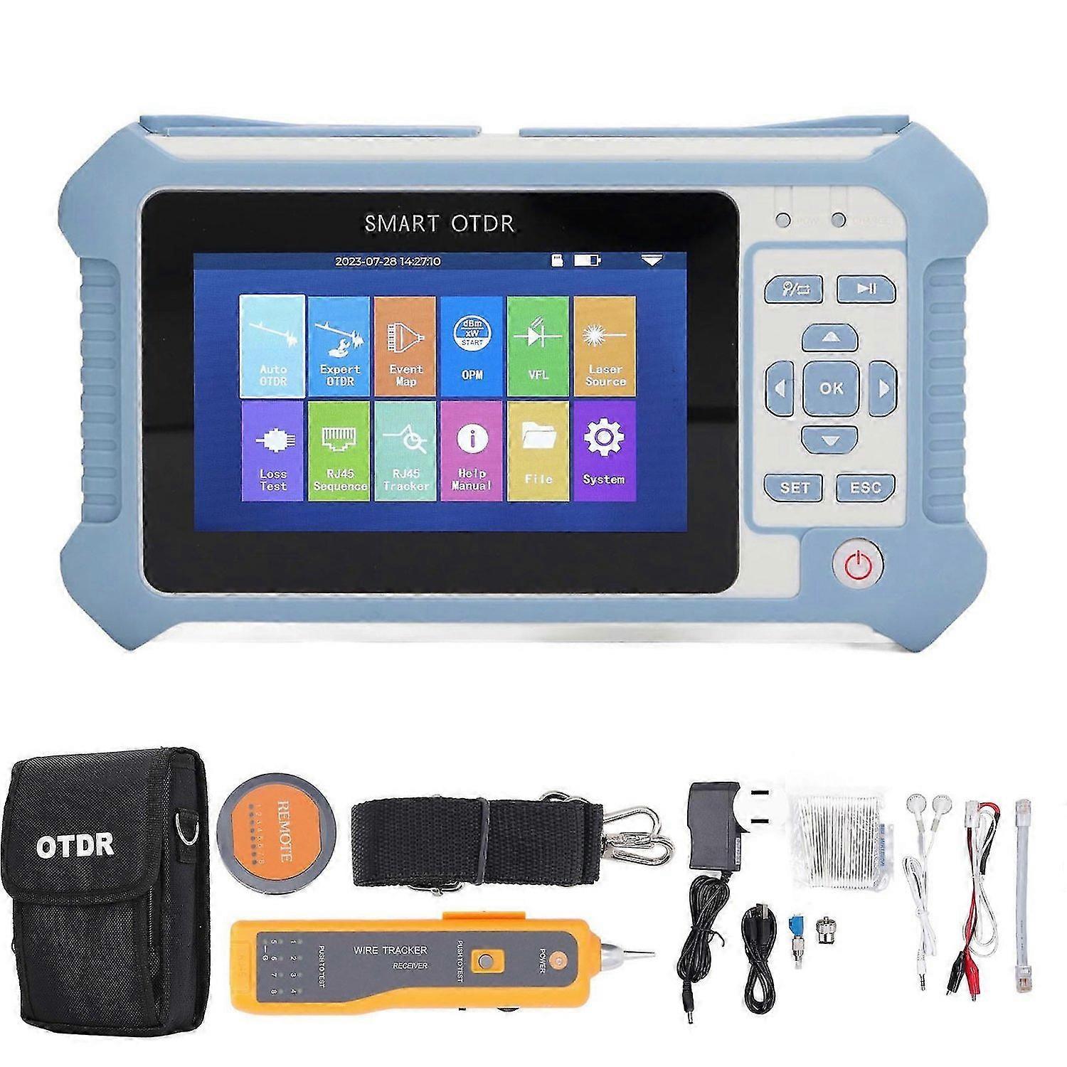 9 in 1 Optic Fiber Cable Tester APC OTDR with Optical Power Meter Visual Fault Locator Line Finding Event Map 100240V US Plug