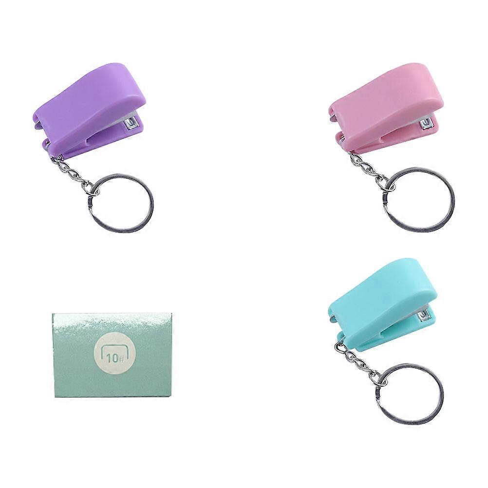 Compact Mini Stapler Keychain with Staples – Lightweight Portable Office Accessory in Purple, Green, Pink – Easy Carry Decorative Stapler Pendant for