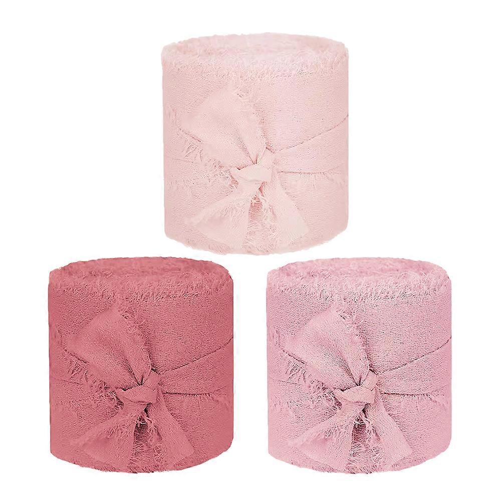 3 Rolls Wide Frayed Edge Chiffon Ribbon for Wedding Wrapping, Bridal Shower Decor, Floral Bouquets & DIY Crafts – Per Shade