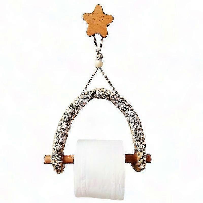 Dual Mount Toilet Paper Stand with Twine and Wood Elements