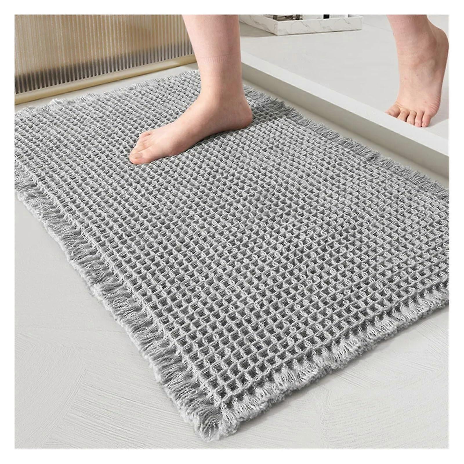 Badezimmertmatte 61x92 cm, Rutschfeste Saugfähige Gewebte Teppichmatte, Grau, Für Badezimmeroder Toilette