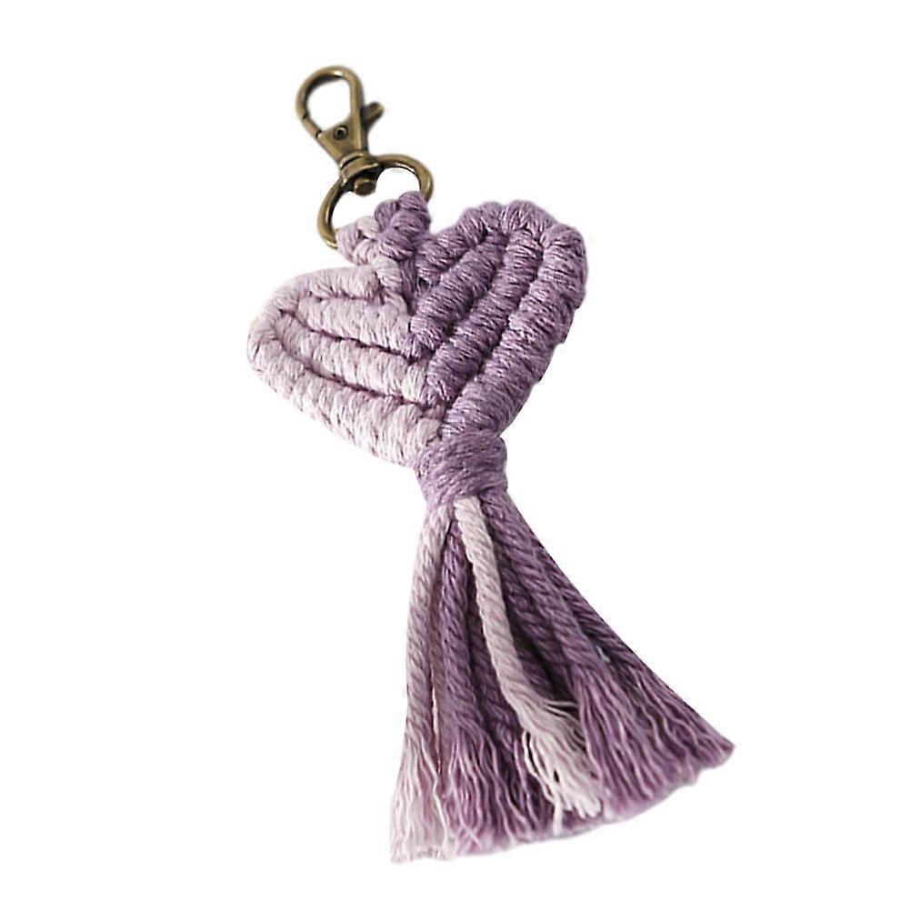 Heart Shaped Keyring Weaving Craft with Tassel Decor for Valentine's Day 2pcs
