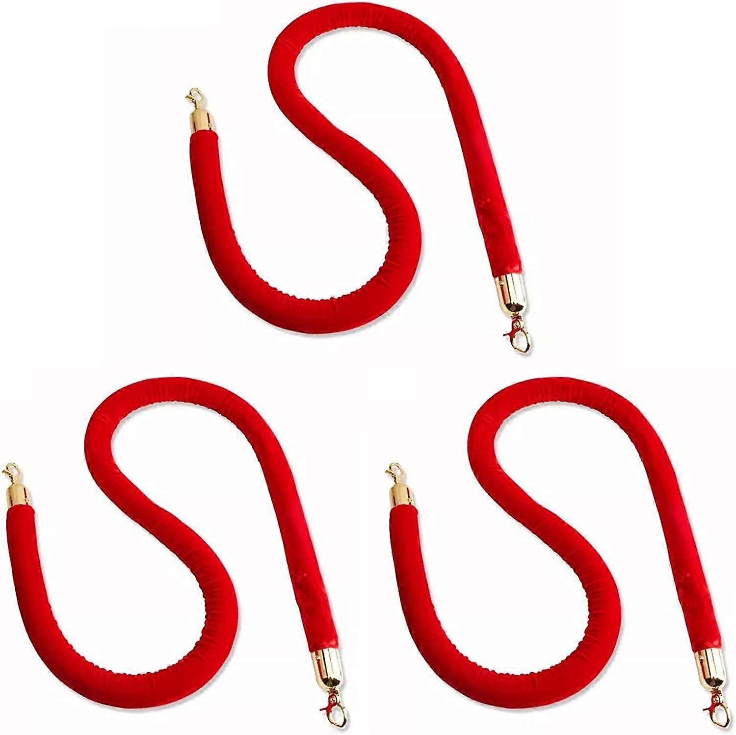 Twisted queue ropes, red velvet rope with golden clasps, crowd control barrier for managing queues (3pack, 60 cm) 3 Pack 60cm/2ft