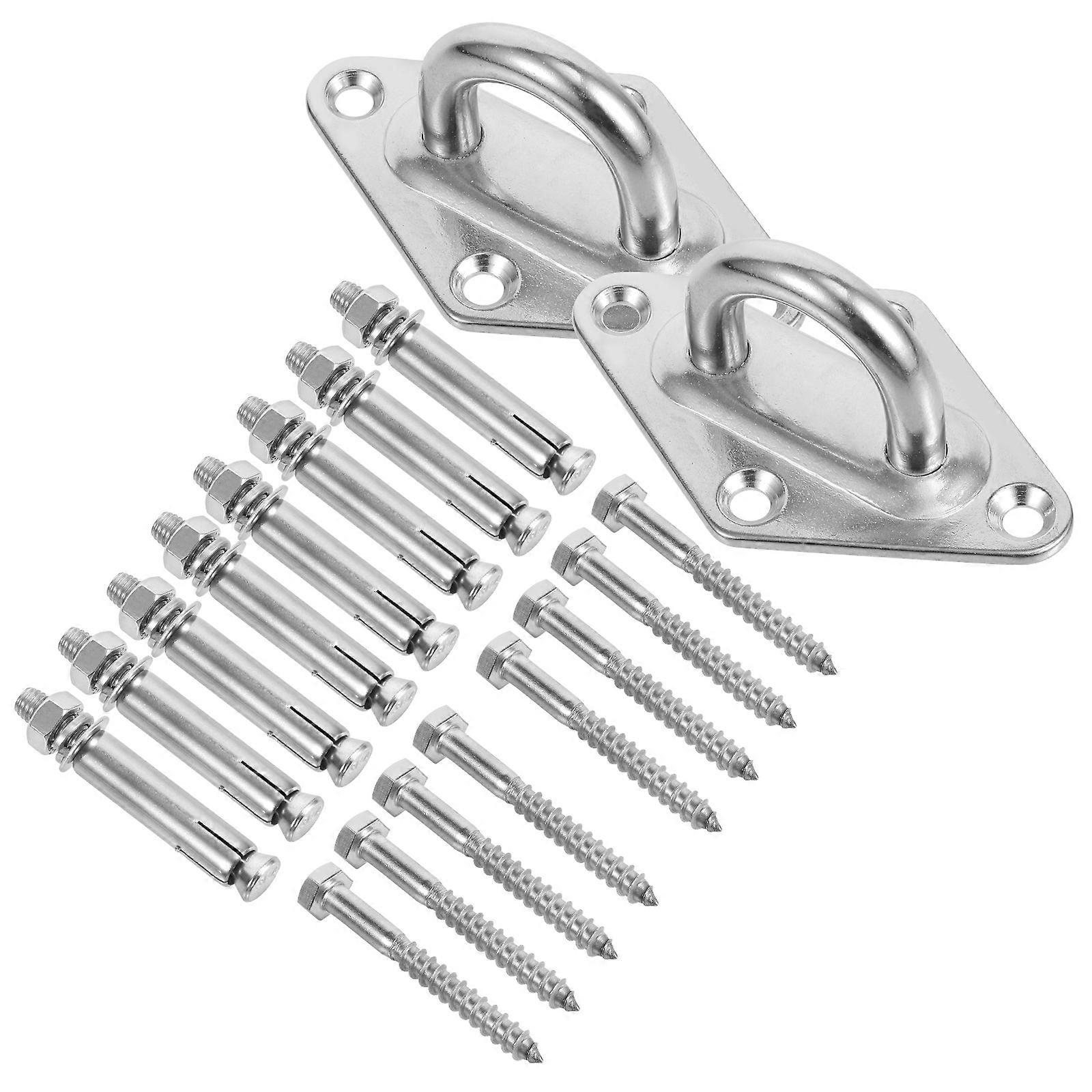 Stainless Steel Suspension Hooks with Pad Eye Plates for Hammock Ceiling Hangers – 2 Sets, Indoor Outdoor Use, Includes Installation Screws