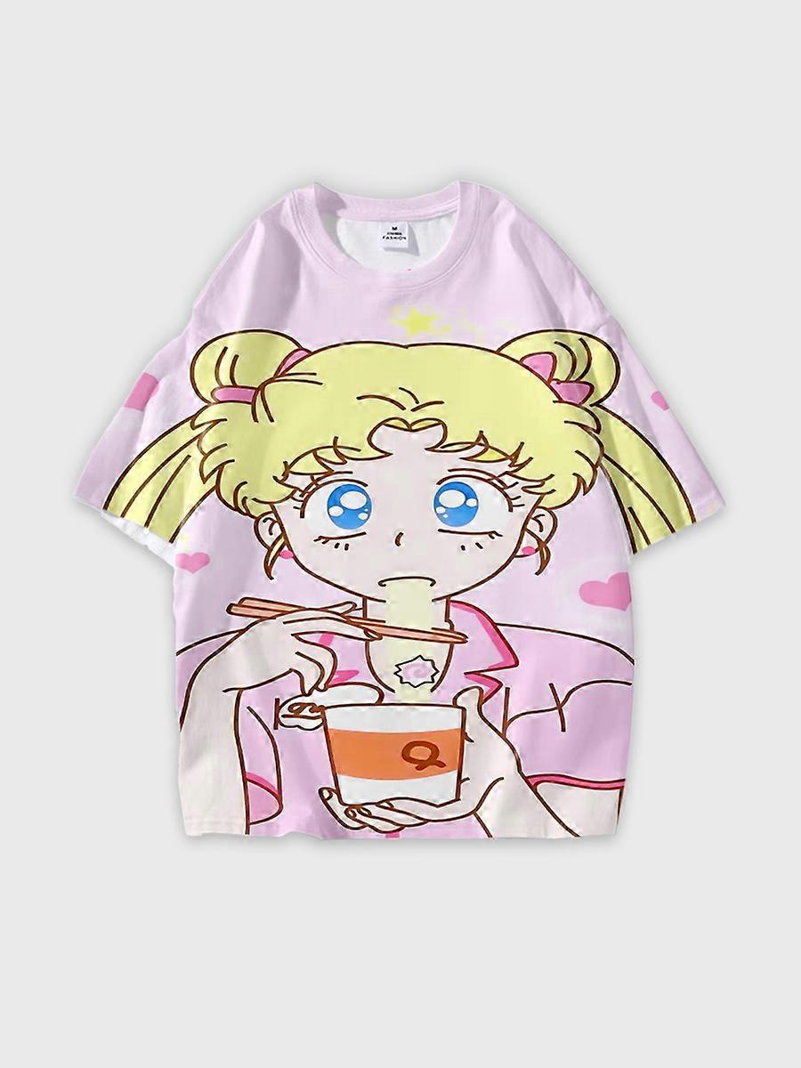 T-shirt round neck Role Pattern loose short sleeve D2284