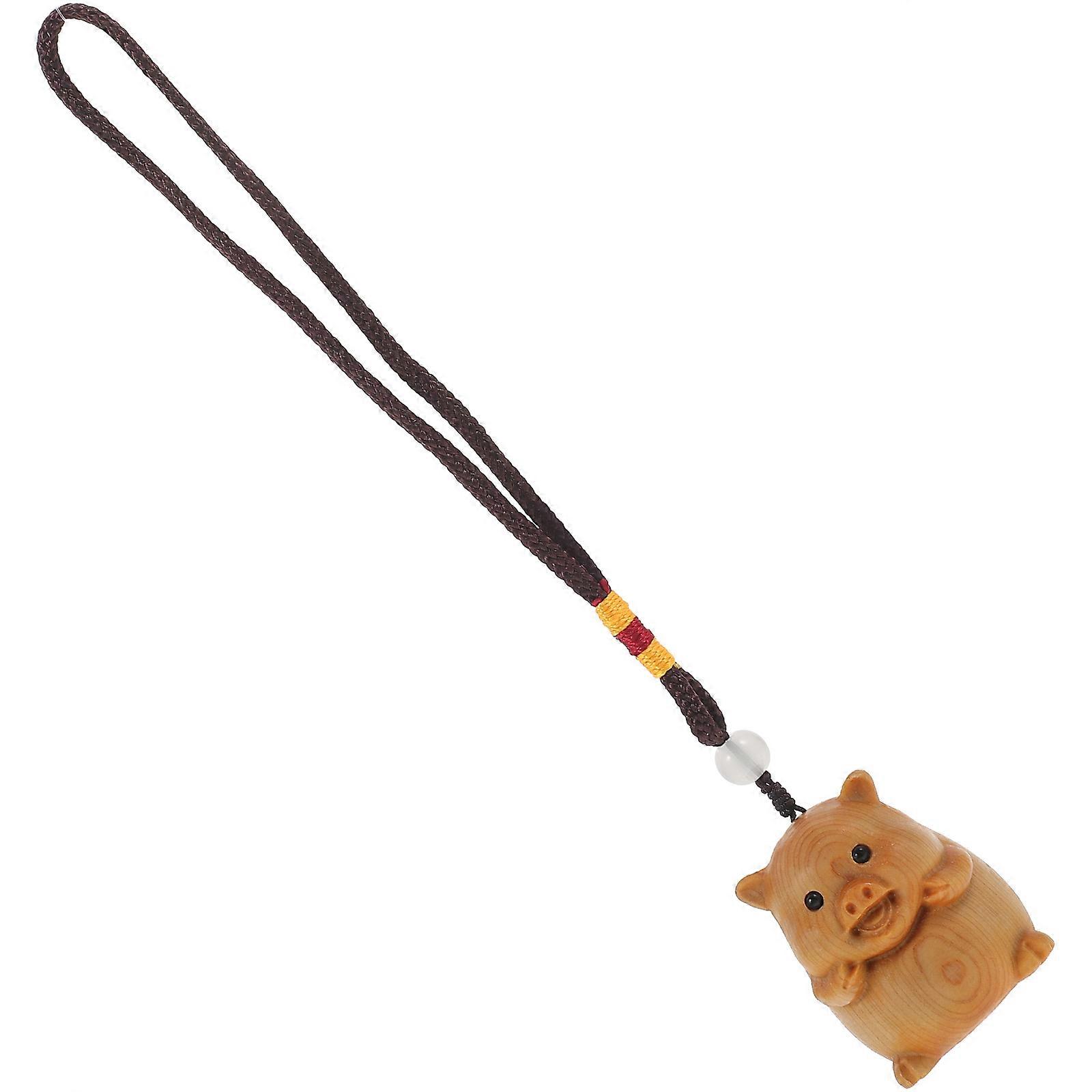 Wooden Pig Keychain Charm DIY Phone Pendant for Car Decor Crafting Accessory