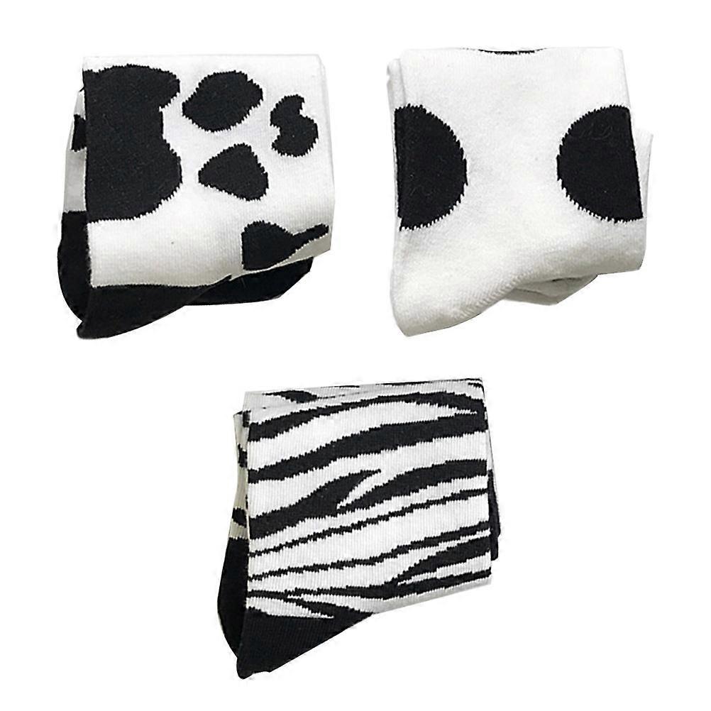 3 Pairs Socks Japanese Style Cartoon Cow Pattern Midcalf Length Warm Socks for Winter Assorted Color