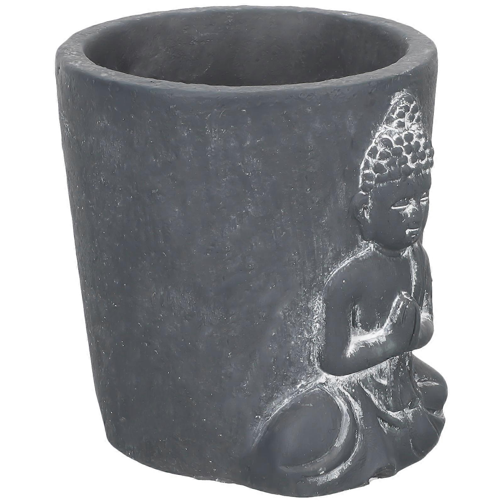 Buddha Head Planter in Dark Grey Cement for Home Use Creative and Durable 6.5 Inches